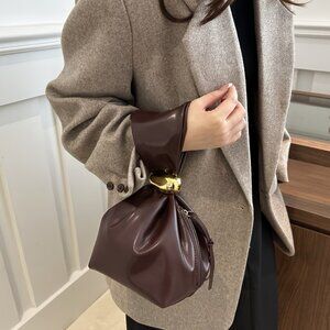 Burgundy Bucket Bag Faux Leather Handbag with Unique Folded Cloud Design